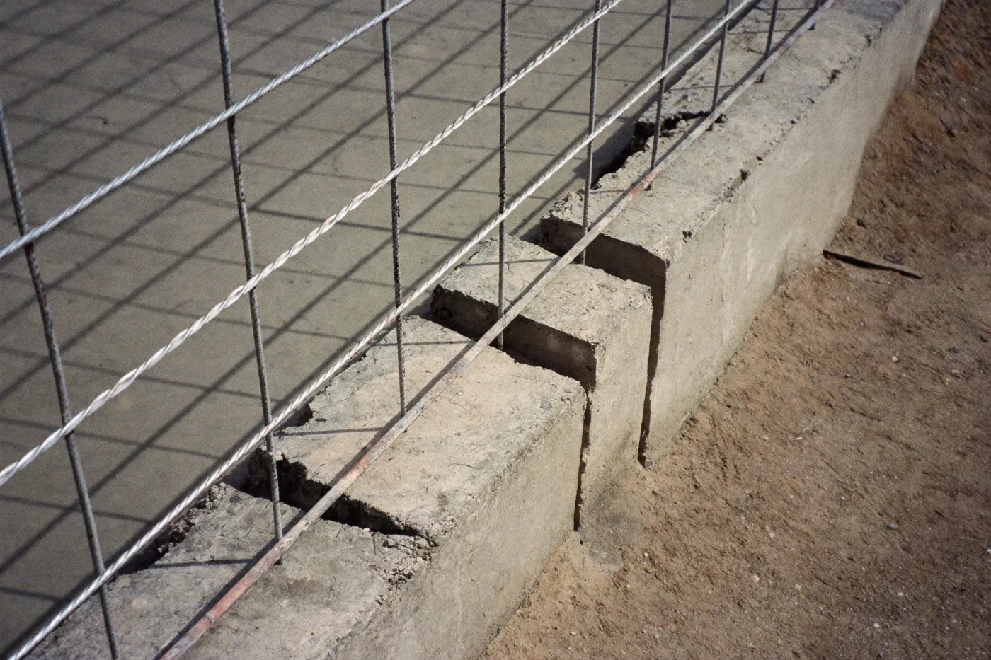 Steel reinforcement mesh tied with wire and spaced ready for a concrete pour