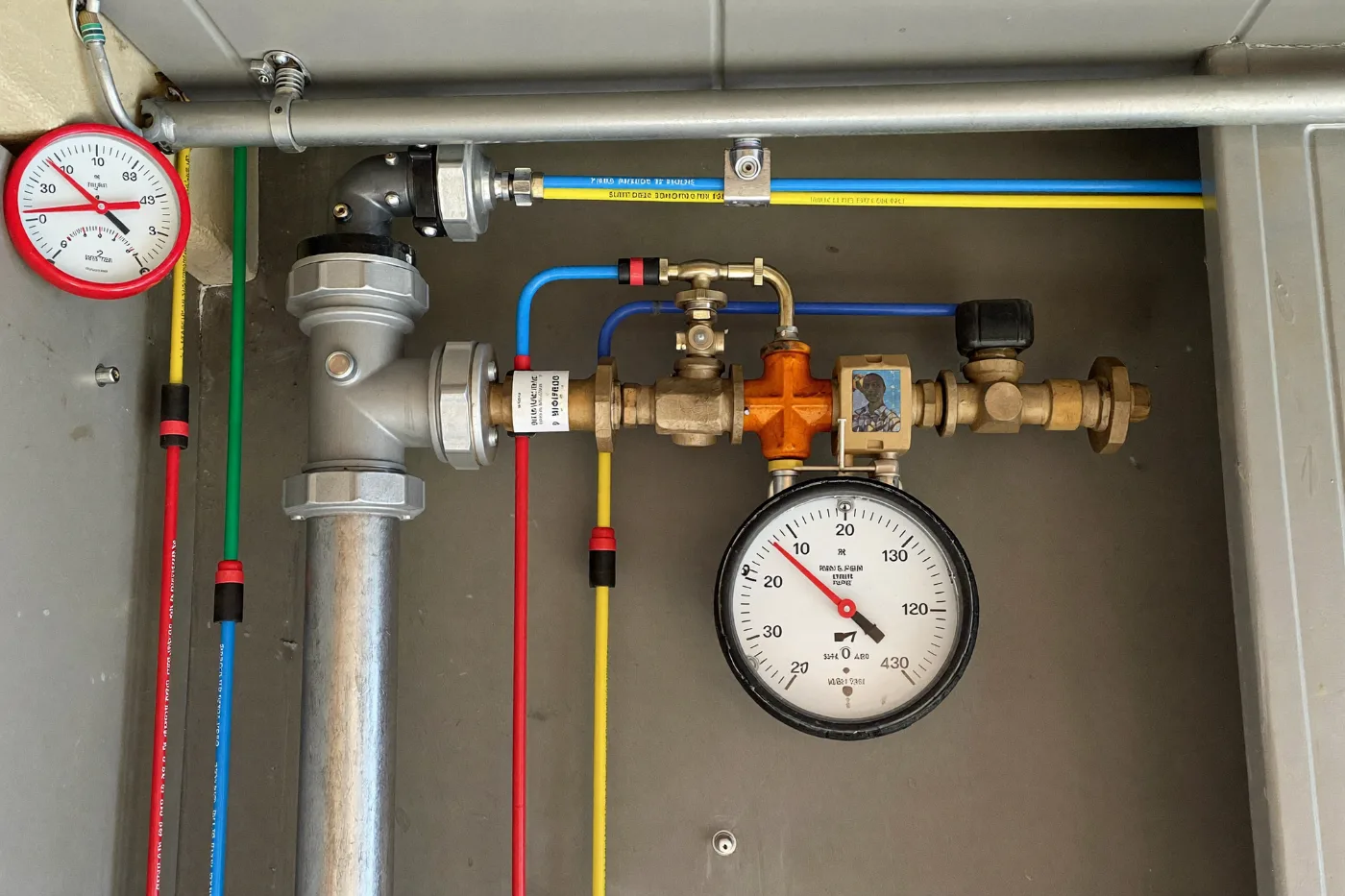 New PPR water pipework and manifold installed in a villa utility riser