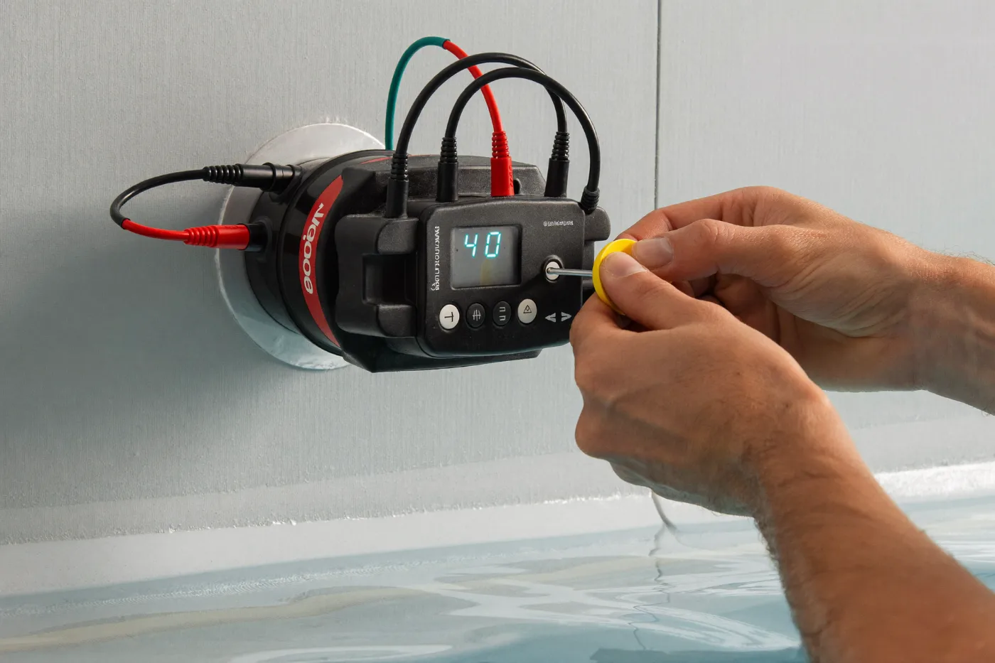 Salt chlorinator and automation controller being wired during installation